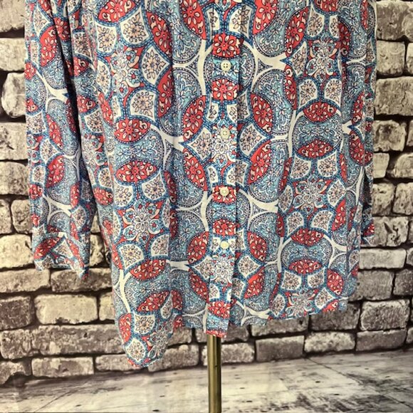 Talbots Blue, White & Pink Button Down Blouse Size 2X - Picture 3 of 9